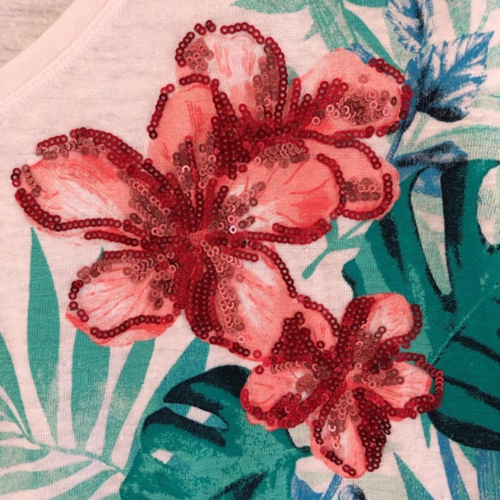 Chico's Linen Blend Floral Top Size‎ L V-Neck Short Sleeve Summer - Picture 6 of 11
